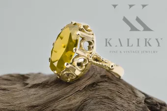 Ring Vintage Stil Gelber Peridot 14 Karat Gelbgold vrc134y